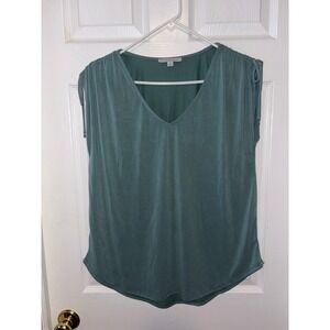 GREEN ENVELOPE LOS ANGELES Teal V Neck Gathered Shoulder Top Womens XL